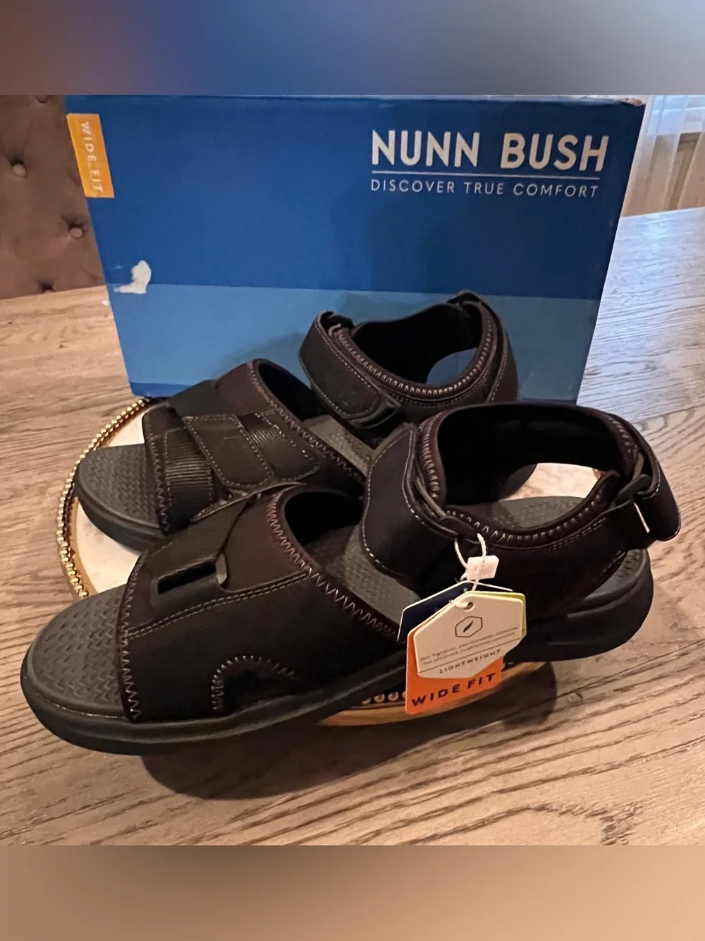 Nunn Bush Men’s Rio Vista Adjustable Strap Black Sandals | SZ. 9W (NWB)
